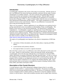Elementary Crystallography for X-Ray Diffraction Introduction