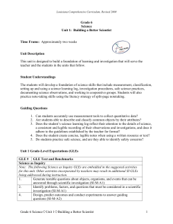 Grade 6 ScienceoUnit 1oBuilding a Better Scientist 1 Grade 6