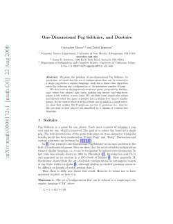 One-Dimensional Peg Solitaire, and Duotaire