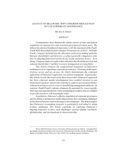 LEAVE IT TO DELAWARE: WHY CONGRESS SHOULD STAY OUT