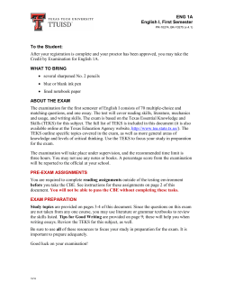 ENG 1A English I, First Semester To the Student: After your