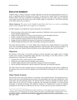 Objectives Water Needs Analysis