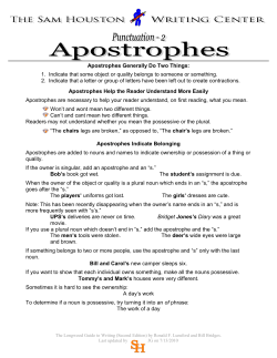 Apostrophes Generally Do Two Things: 1. Indicate that some object