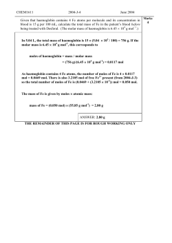 CHEM1611 2004-J-4 June 2004 Given that haemoglobin contains 4