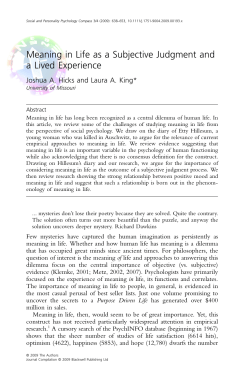 Meaning in Life as a Subjective Judgment and a Lived