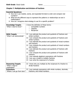 Sixth Grade: Study Guide Name: Chapter 7: Multiplication and
