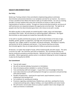 EQUALITY AND DIVERSITY POLICY Our Policy Buttercups Training