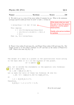 Physics 101 (F11) Q1A Name: Section: Score: /20