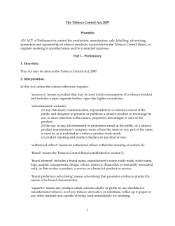 Tobacco Control Act - Tobacco Control Laws