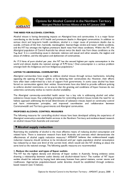 Options for Alcohol Control in the Northern Territory