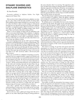DYNAMIC SOARING AND SAILPLANE ENERGETICS
