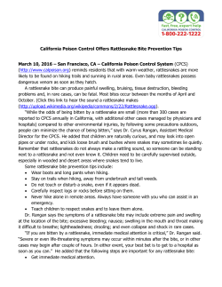 California Poison Control Offers Rattlesnake Bite Prevention Tips