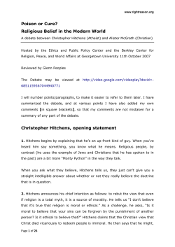 Poison or Cure? Religious Belief in the Modern World Christopher