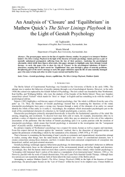 in Mathew Quick`s The Silver Linings Playbook in the Light of Gestalt