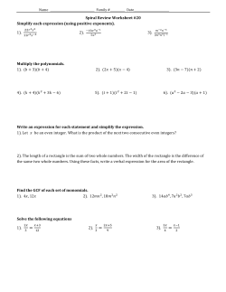 Spiral Review Worksheet #20 Simplify each expression (using