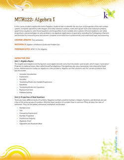 MTH122: Algebra I