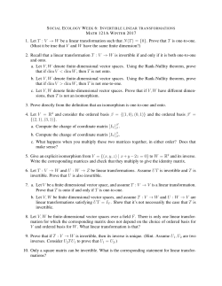 MATH 121A WINTER 2017 1. Let T : V &rarr; W be a linear