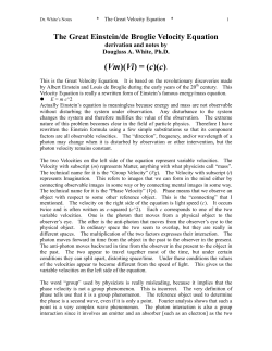 Other Derivations of the Einstein/de Broglie Velocity
