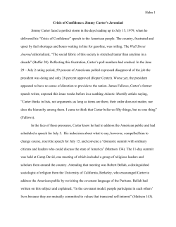 Hahn 1 Crisis of Confidence: Jimmy Carter`s Jeremiad Jimmy Carter