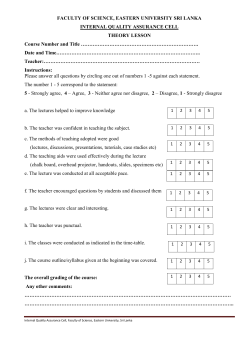 FACULTY OF SCIENCE, EASTERN UNIVERSITY SRI LANKA