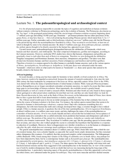 Lecture No. 1. The paleoanthropological and archaeological context