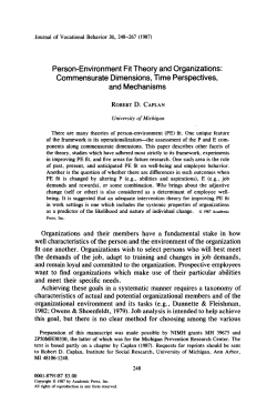 Person-Environment Fit Theory and Organizations