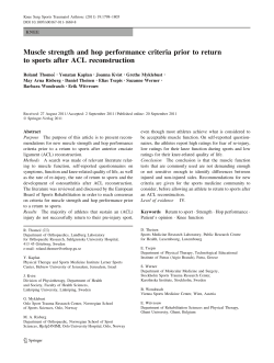 Muscle strength and hop performance criteria prior to return to sports