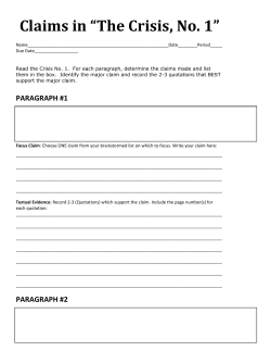 Claims in &ldquo;The Crisis, No. 1&rdquo;