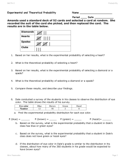 Probability Worksheet 4 Experimental and Theoretical Probability