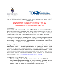 Call for TDR International Postgraduate Scholarship on
