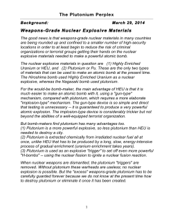 The Plutonium Perplex Weapons-Grade Nuclear Explosive Materials