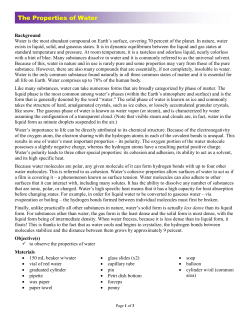 The Properties of Water