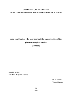 Jean-Luc Marion &ndash; the appraisal and the