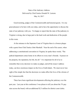 State of the Judiciary Address Delivered by Chief Justice Donald W