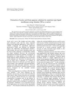 Extraction of acetic acid from aqueous solutions by emulsion type