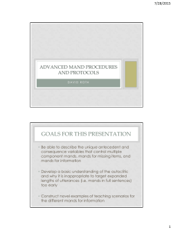 GOALS FOR THIS PRESENTATION