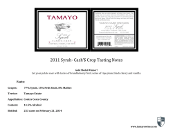 2011 Syrah- Cash`$ Crop Tasting Notes
