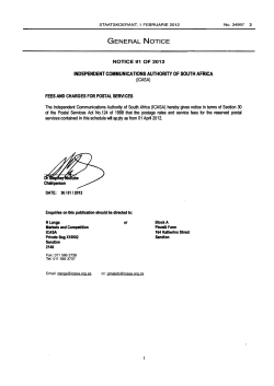 Fees and charges for postal services