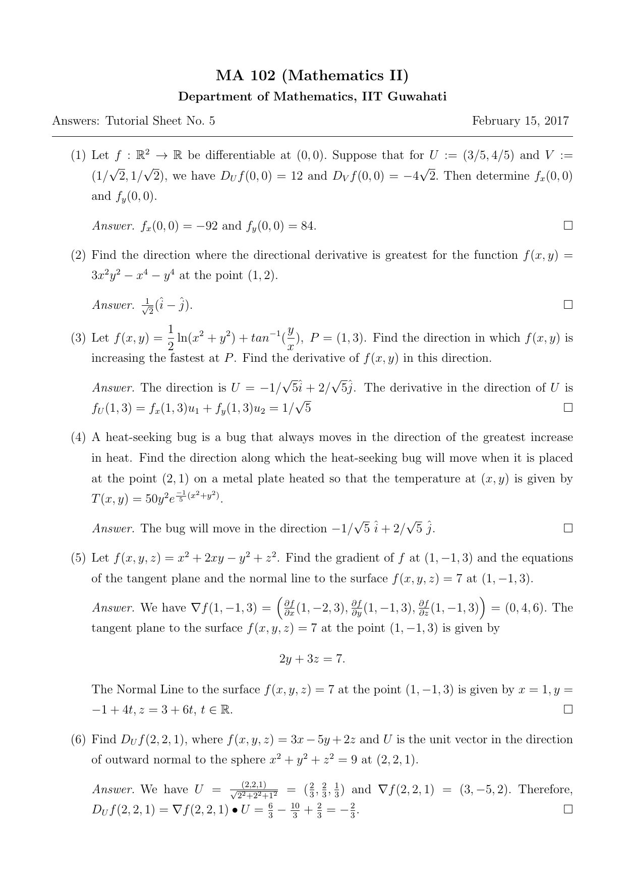 Answers Tutorial Sheet 5