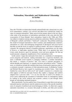 Nationalism, Masculinity and Multicultural Citizenship in Serbia*