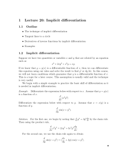 1 Lecture 20: Implicit differentiation