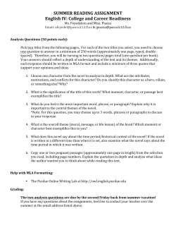 SUMMER READING ASSIGNMENT English IV: College and Career