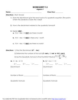 Discriminant and Quadratic Formula