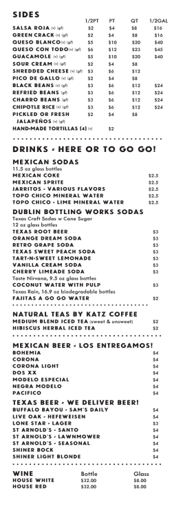 menu - Fajitas a Go Go