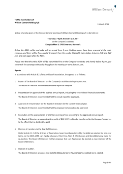 To the shareholders of William Demant Holding A/S 9 March 2016