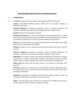 TERMS AND CONDITIONS FOR THE SUPPLY OF GOODSAND