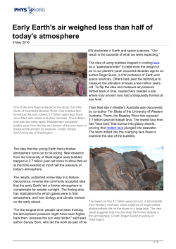 Early Earth`s air weighed less than half of today`s atmosphere