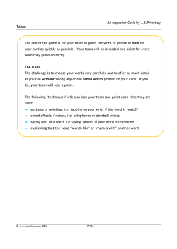 An Inspector Calls by J.B.Priestley Taboo The aim of the game is for