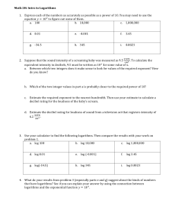 Math 2H: Intro to Logarithms 1. Express each of the numbers as