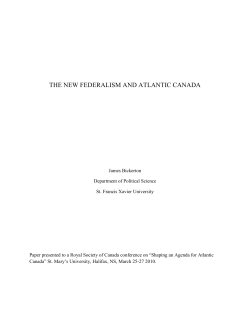 THE NEW FEDERALISM and ATLANTIC CANADA